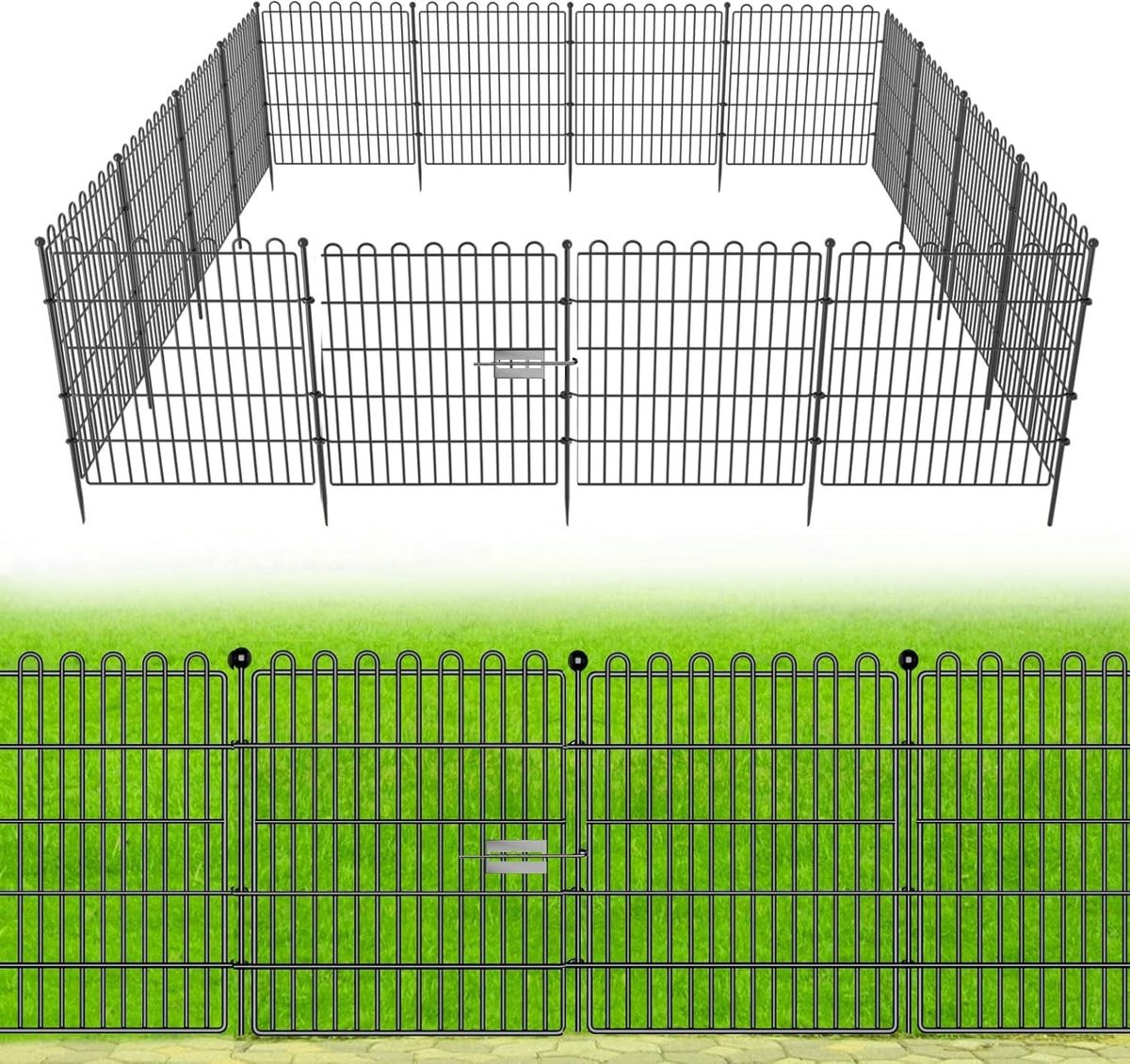 Set van 10 Decoratieve Tuinhekken van RVS Draad voor Dierenbescherming en Tuinafscheiding, Lengte: 7.65 m, Hoogte: 60 cm