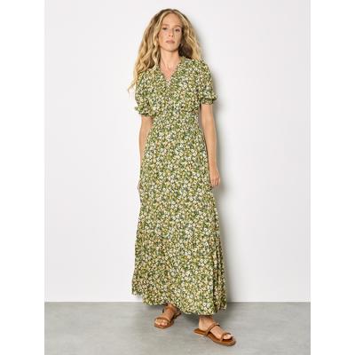 Maxikleid APRICOT "Maxikleid", Damen, Gr. M (38), N-Gr, grün, gewebt, Obermaterial: 100% Viskose LENZING ECOVERO CV LenzEcov., V-Ausschnitt, Puffärmel Elastisch, Kleider Maxikleid, Druck
