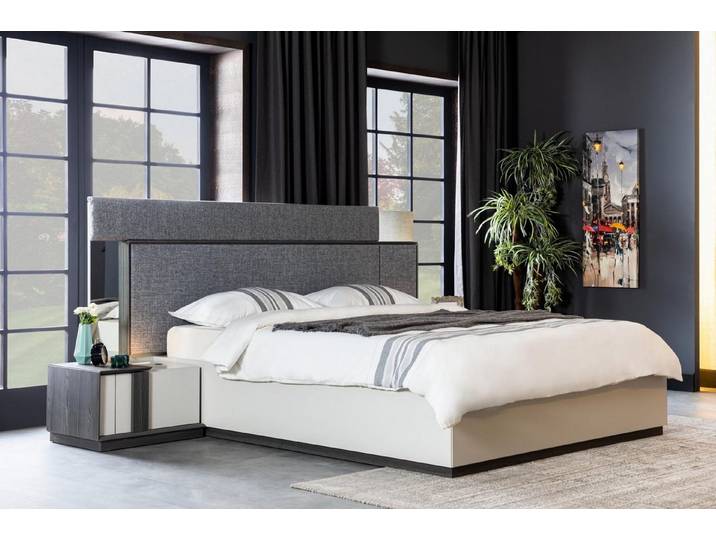 Xlmoebel Polsterbett Graues Luxus-Schlafzimmerbett aus Textilien und Holz (1-tlg., Bett), Hergestellt in Europa