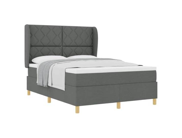 KTHLBRH Boxspringbett mit Kopfteil dunkelgrau 190 x 140 cm Stoff Kopfteil in zwei Höhen verstellbar, mittelfeste Matratze, Taschenfedern, Lattenrost, Kiefernholz