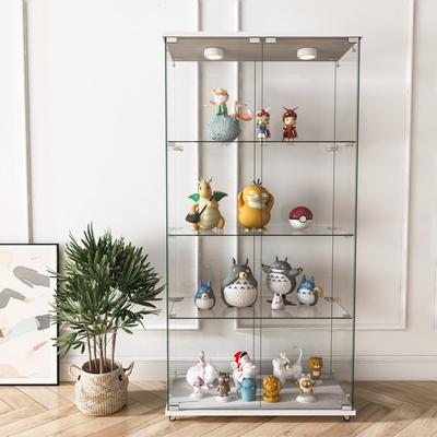 Modern 2-Door 4-Shelf Tempered Glass Display Cabinet with LED