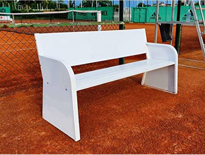 Carrington® Sitzbank - verzinkter Stahl - Weiß oder Schwarz - Werbedruck möglich - Ideal für Tennisplätze ! (Weiß)