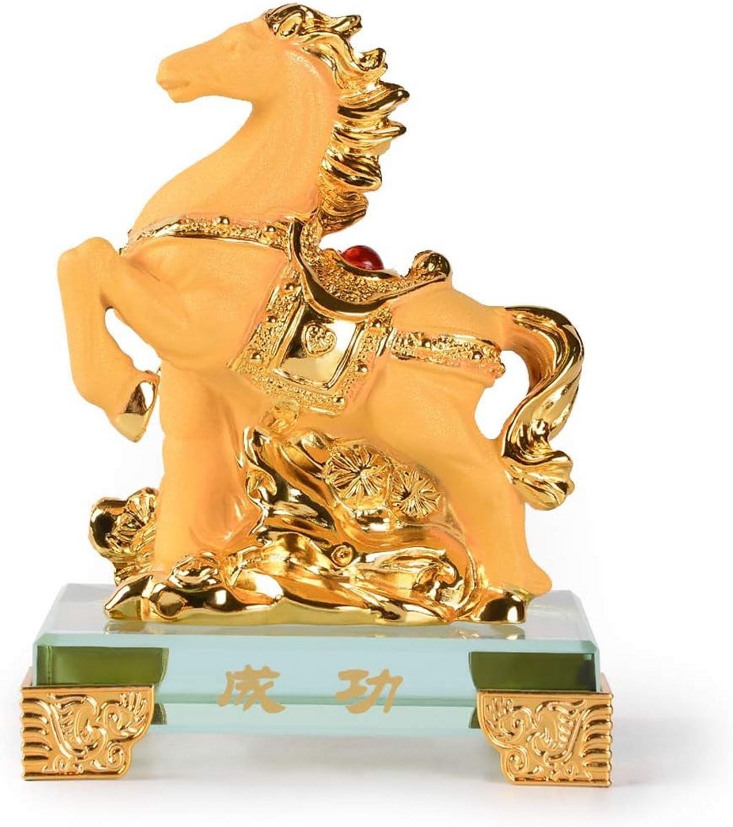 Feng Shui Paard Standbeeld - Gouden Hars Tafel Decoratie