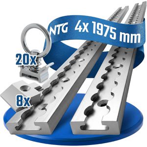 NTG Airlineschiene Standard, Set, zum Schrauben, 4 Stück, 200 cm, Aluminium, silber, eckig, 8 Endkappen & 20 Fittinge