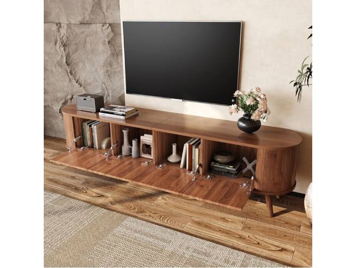 VUENOR Meuble TV 180 x 38 x 47 cm noyer vintage – 4 portes abattantes et pieds en bois