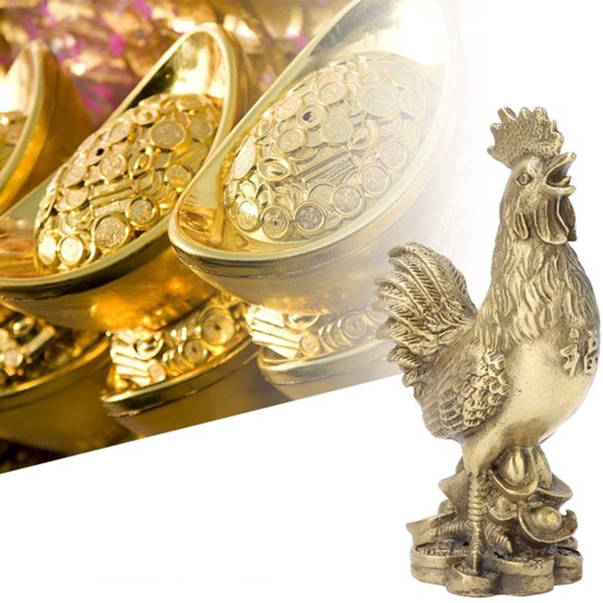 Handgemaakt Messing Haan Ornament - Decoratief Symbool voor Geluk en Rijkdom