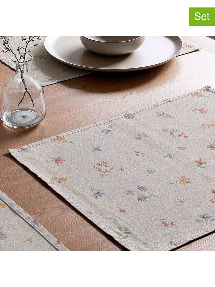 mint Deco 2er-Set: Tischsets "Shayla" in Creme/ Grün - (L)50 x (B)40 cm - onesize