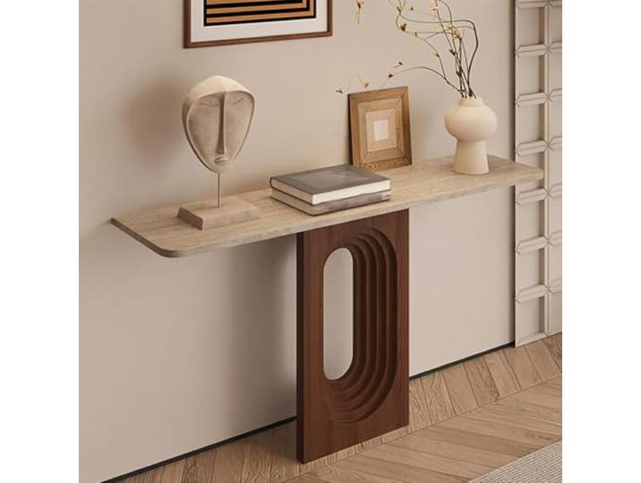 HLDJYLZS Wabi Sabi Konsolentisch, Sintersteinplatte Travertin, Eingang Wabi-Sabi-Stil mit Travertin-Optik, ideal für Eingangsbereich, Flur, Wohnzimmer und an der Wand