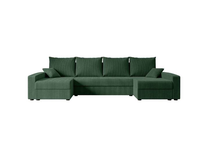 WOHNLANDSCHAFT mit Schlaffunktion und Bettkasten ALESIA-U 301x140x90 cm Grün Cord