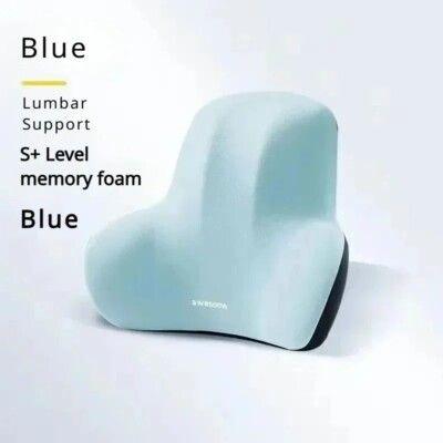 Inspire Essentials Memory Foam Lumbar Support Pillow Back Cushion For Office, Car, Gaming & Postpartum Pain Relief blue 43x10x34cm