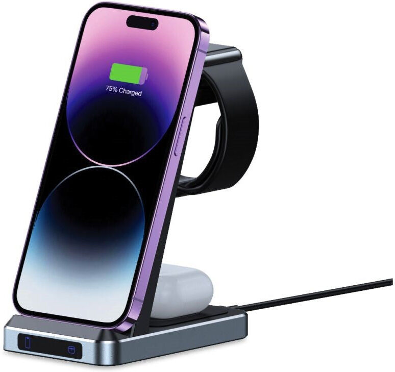 Tech-Protect QI-A26 3-in-1 15W Trådløs Oplader - Sort