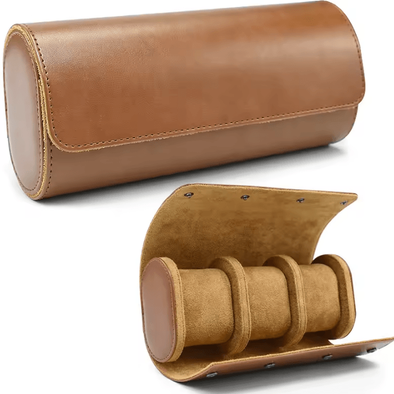 Uplift Curations 3 Slot Watch Roll Travel Case Portable Watch Organizer With Removable Pillows brown 3 Slot