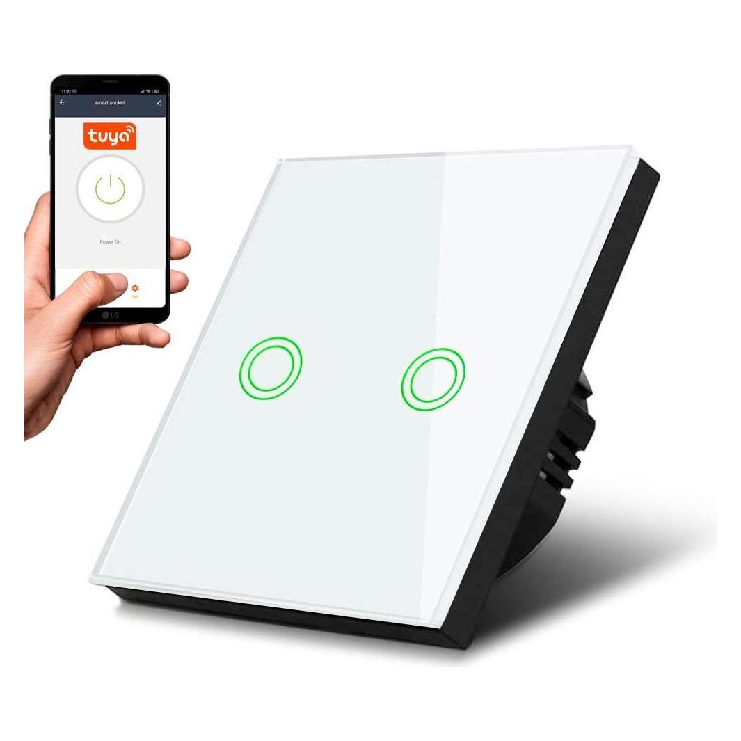 Maclean MCE714 - Touch-Lichtschalter, doppelt, SMART, Tuya APP, Glas, weiss mit runder Hintergrundbel (MCE714)