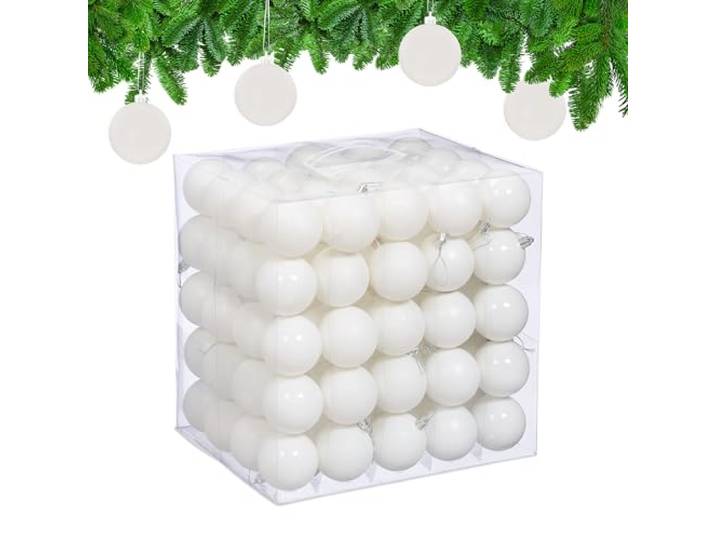 Relaxdays Boule de Noël\, lot Pratique de 50\, en Plastique Robuste\, pour Le Sapin\, diamètre : 6 cm\, Blanche