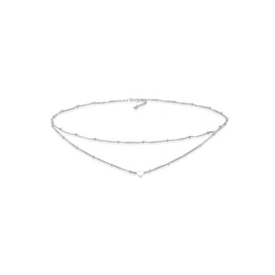Choker ELLI "Halskette Choker Layer Kugelkette Herz 925 Silber" Gr. 36, silber, Halsketten, Damen, ohne Stein, Silber 925 (Sterlingsilber)