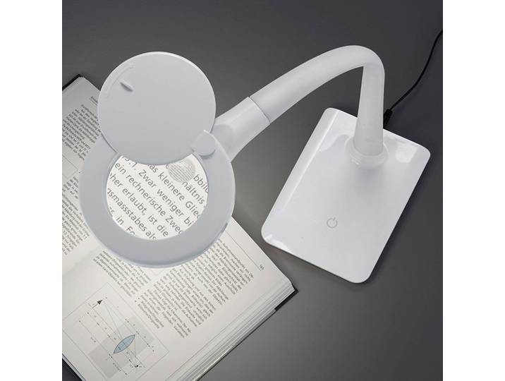 Trio Lighting LED Lupenleuchte Lupo, dimmbar, weiß / opal, für Arbeitszimmer / Büro, Kunststoff, Modern, LED Tischlampe