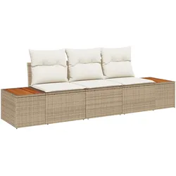 vidaXL 3-teiliges Garten Sofa Set mit Kissen Beige Poly Rattan Akazie
