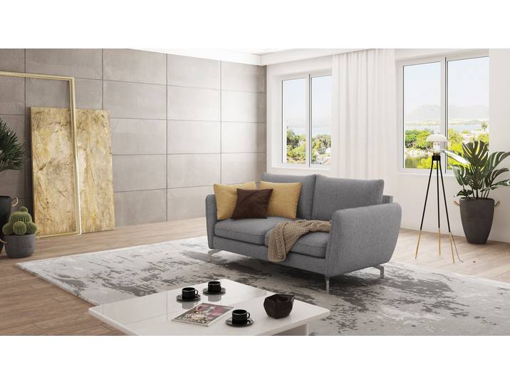 S-Style Möbel Patrick - Modernes Sofa 2-Sitzer mit Silber Metall Füßen - Grau