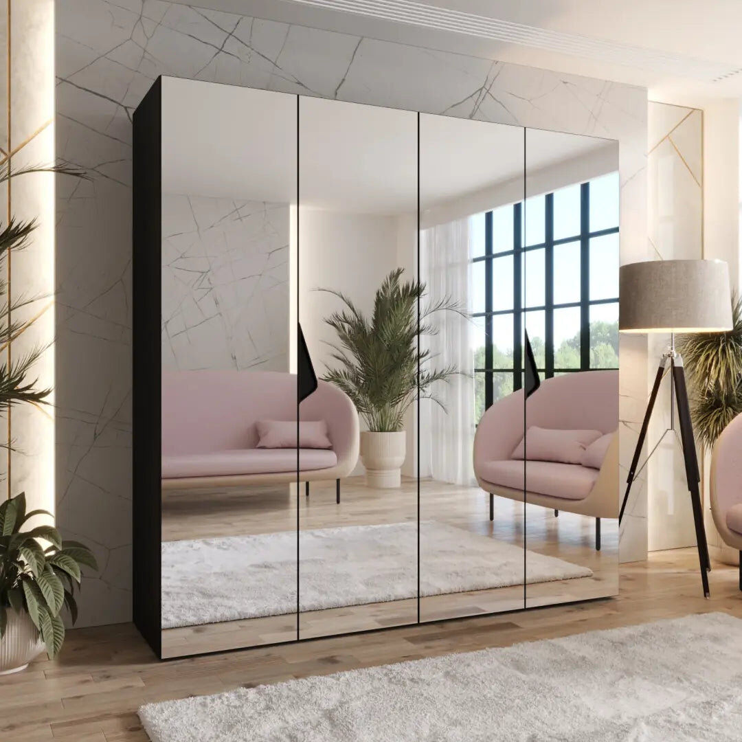 Metro 4 Door Wardrobe Black 202cm H X 200cm W X 52cm D