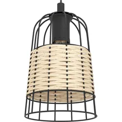 EGLO, Pendelleuchte, Pendelleuchte ANWICK 3x E27, Schwarz/Natur (E26, E27)