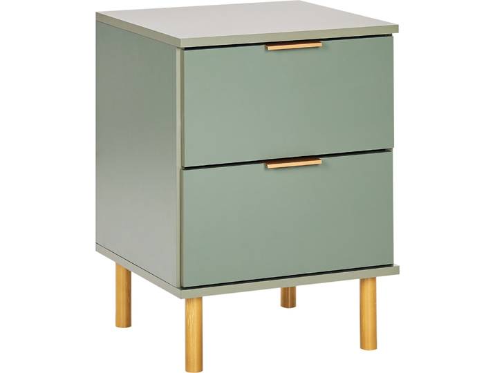 BELIANI Nachttisch Grün Faserplatte mit 2 Schubladen Goldene Griffe Helle Holzfüße Modernes Retro-Design Nachtkommode Nachtschrank für Schlafzimmer