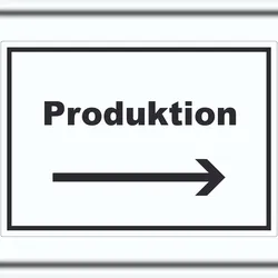 HB-Druck Produktion Aufkleber mit Text und Richtungspfeil rechts Herstellung waagerecht A4 (210x297mm)