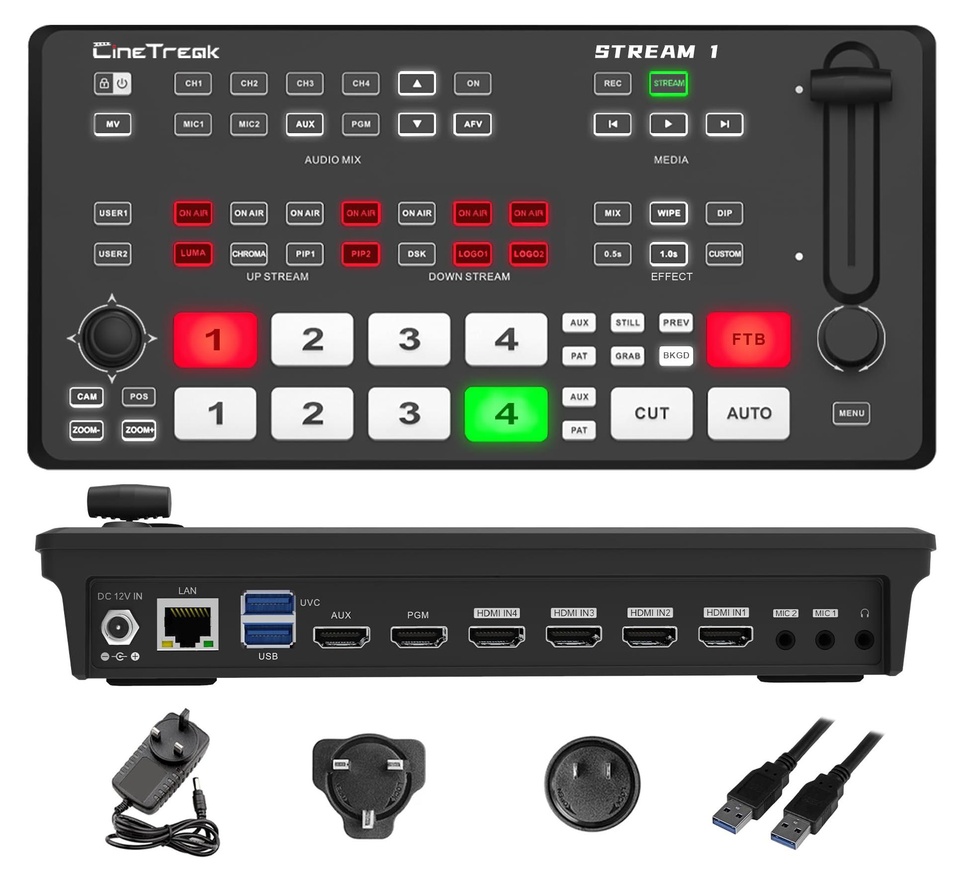Videoschalter Videomischer Livestream-Schalter - 4 HDMI-Eingänge - PTZ-Kamerasteuerung - Hoch- und Querformat