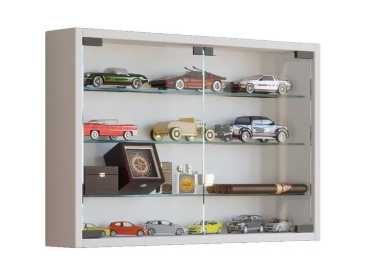 VCM Vitrine murale Mandosa M 4 étagères en verre blanc et bois 40 x 60 x 10 cm