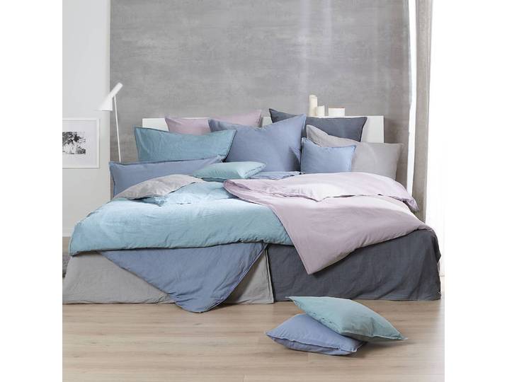 Renforce-Bettwäsche Stonewashed Pure 155 x 220 cm + Kissen 80 x 80 cm Grau/Grau