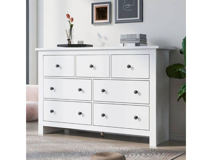 Buffet bas - WESTYLE - 152x40x89 cm - 7 tiroirs - Blanc - Design contemporain