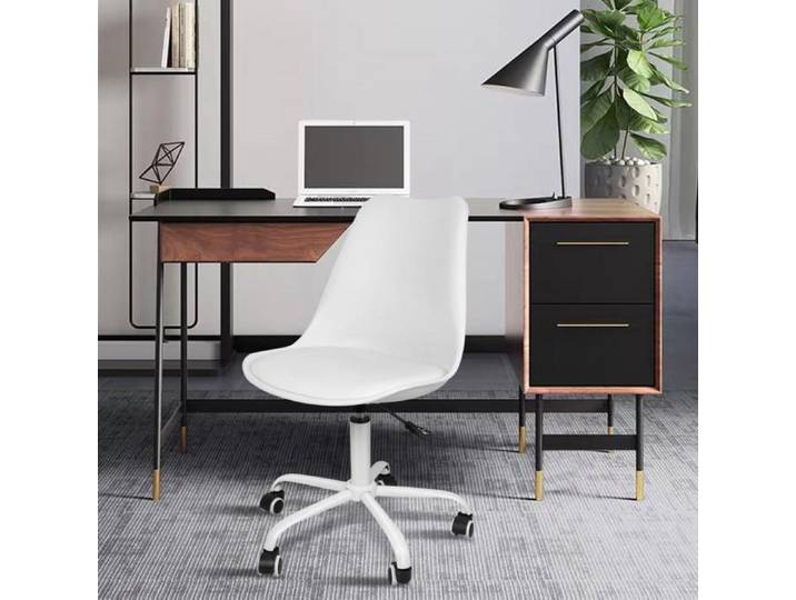 Chaise de bureau-MENGDA-Fauteuil de bureau-Rotation à 360 degrés-Jusqu'à120 kg-Dossier en PP-Réglable en hauteur-Blanc