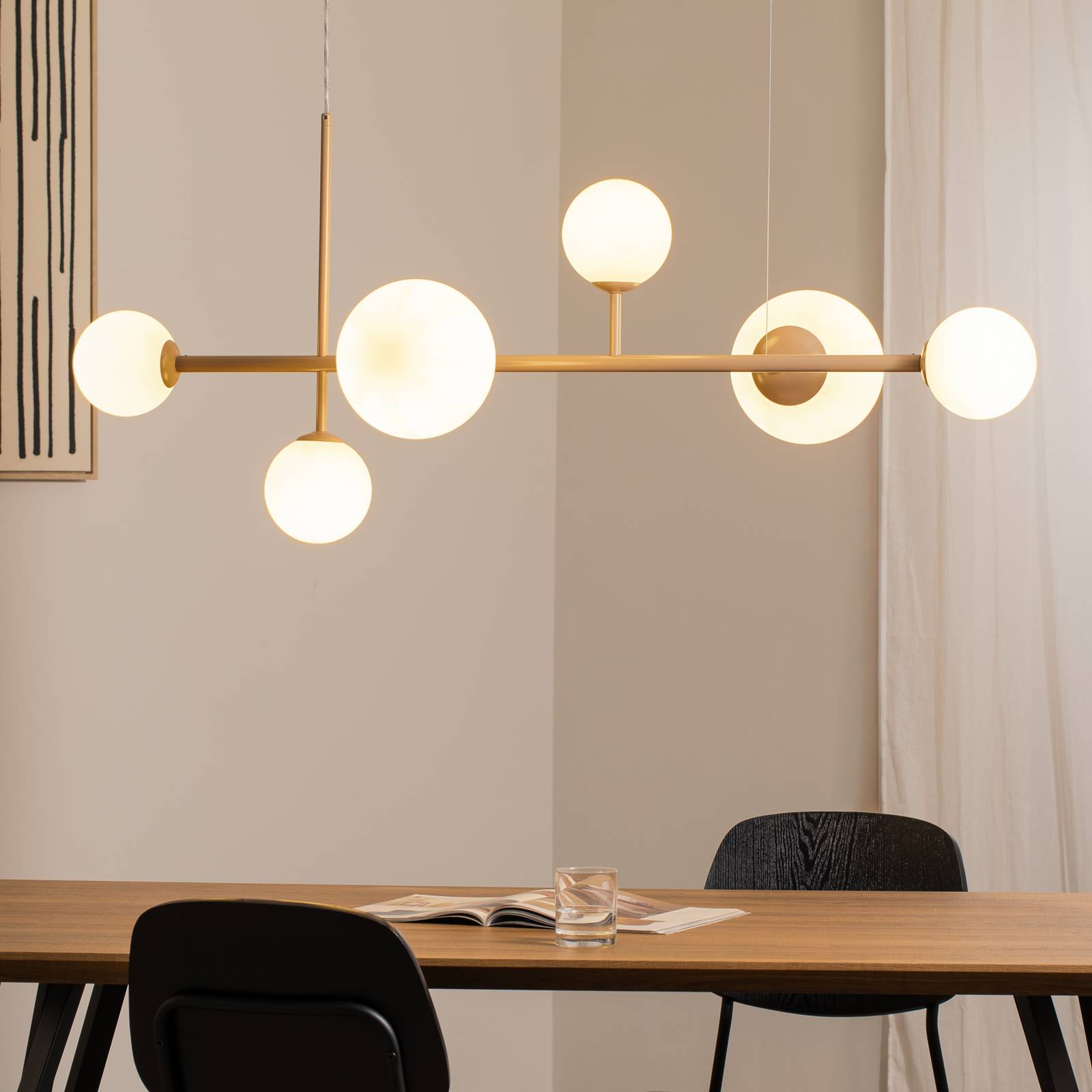 Glas Hängelampe Joel ALDEX, dimmbar, creme / amber, für Wohn- / Esszimmer, Metall, Pendelleuchte