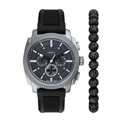 Chronograph FOSSIL "Machine", schwarz (schwarz, silberfarben), Armbanduhren, Herren, Chronograph, Quarzuhr, Armbanduhr, Herrenuhr, Silikonarmband