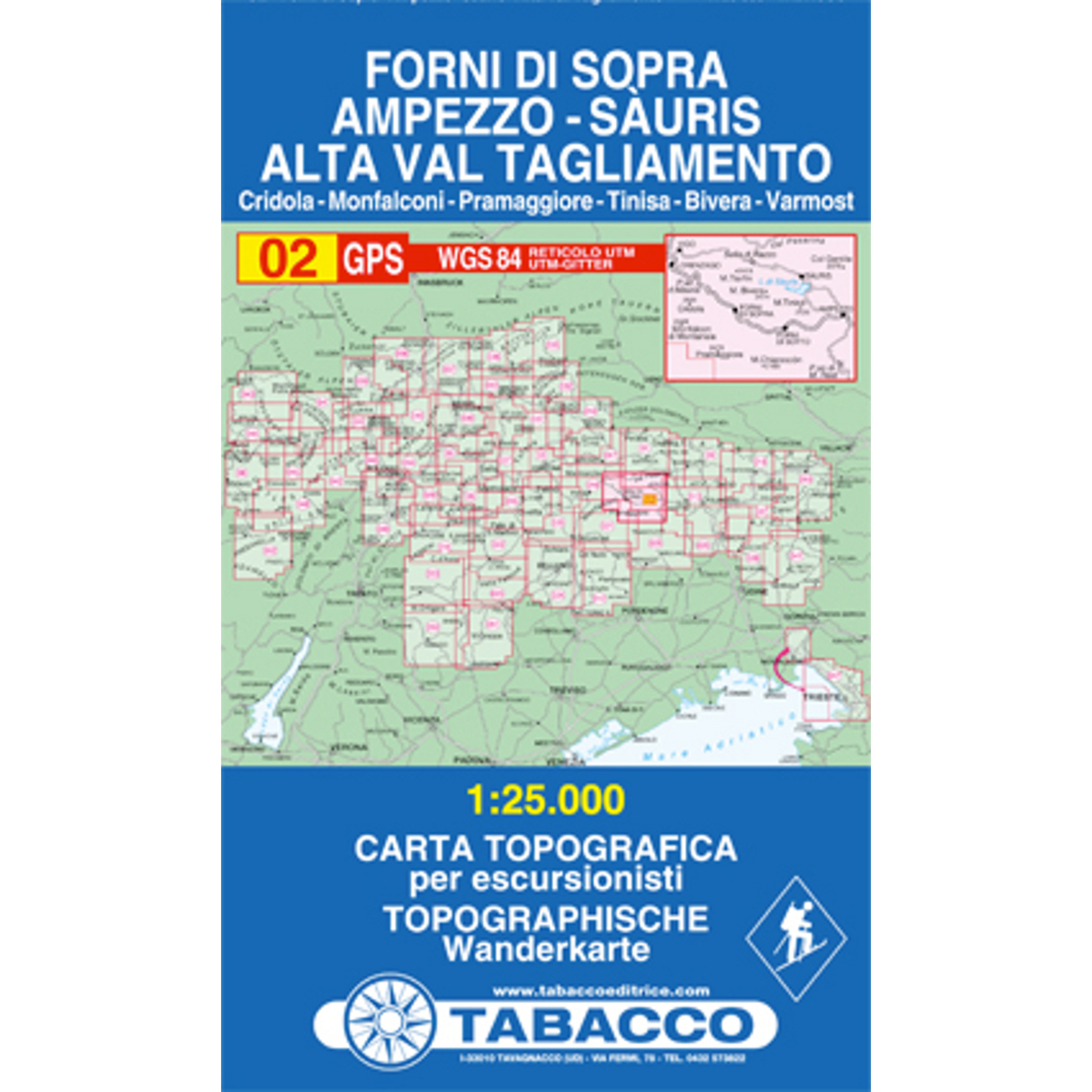 Tabacco Forni di Sopra-Ampezzo-Sauris 02 Wanderkarte Topografische Karten blau