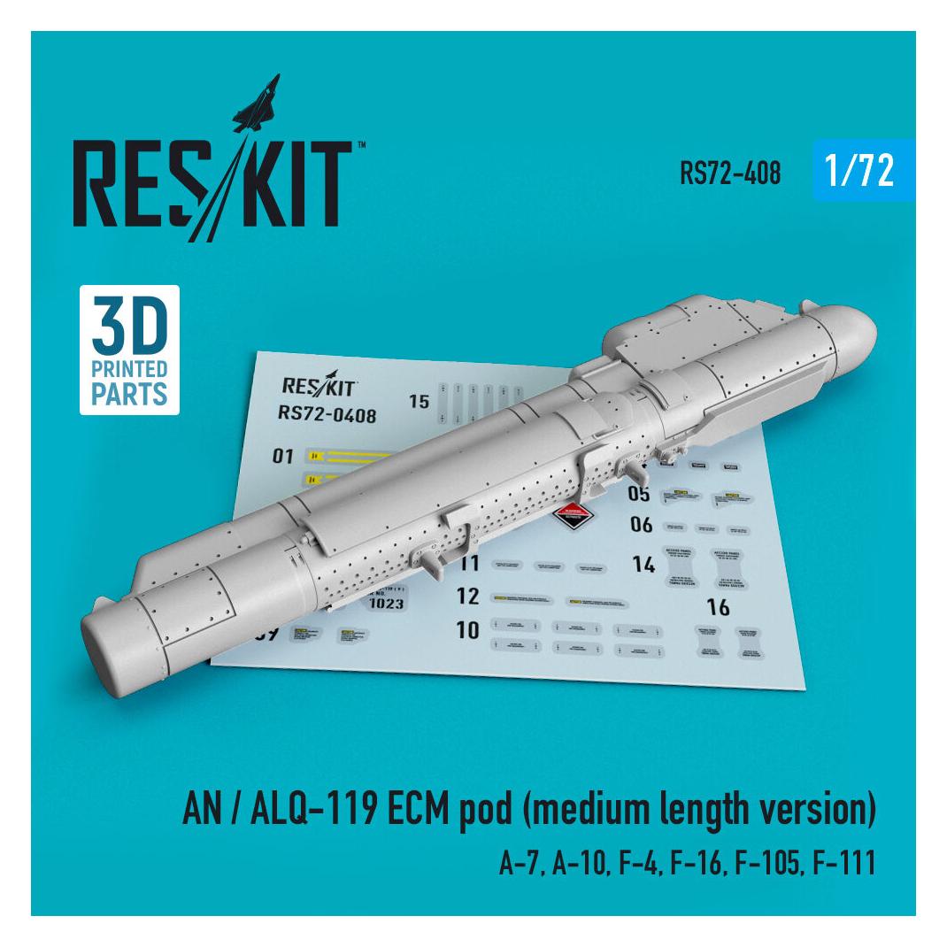ResKit AN / ALQ-119 ECMpod (medium length version) (A-7, A-10, F-4, F-16, F-105, F-111) (3D Printed) (RS72-0408)