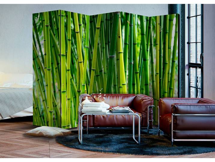 Paravent Forêt Bamboo acoustique Non-tissé sur pin massif Vert 225 x 172cm