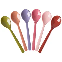 RICE Melamin Teelöffel Set – 6er-Pack in bunten Unifarben, L14,5 B3,5 cm