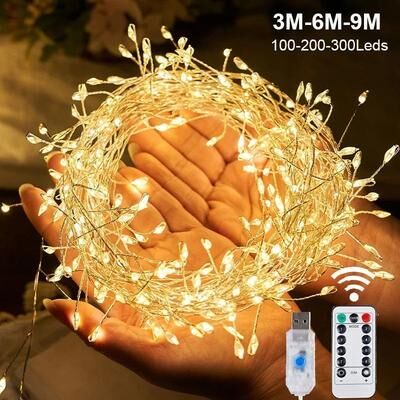 Uplifted Finds USB LED Firecracker String Lights With Remote Control 9 M 300 Leds warm Light