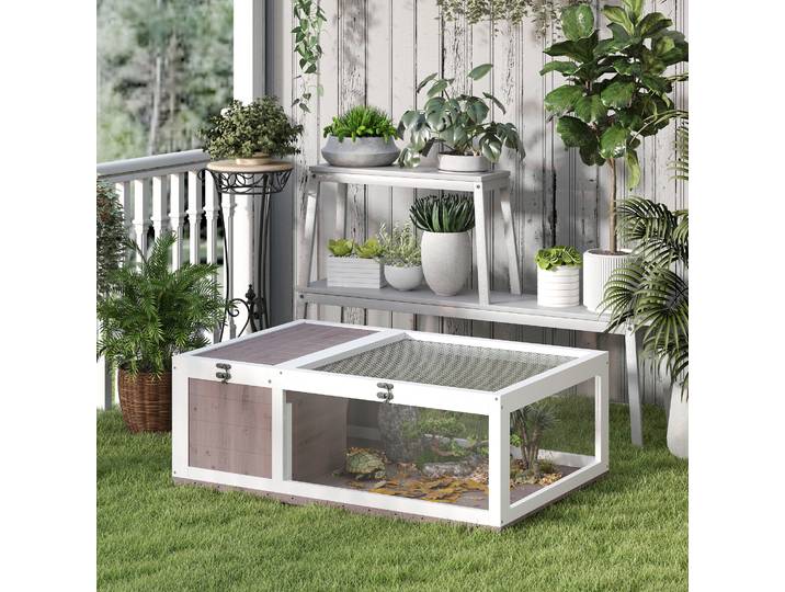 PawHut Enclos Petit Animal Bois 91x60,5x32cm Marron Clair