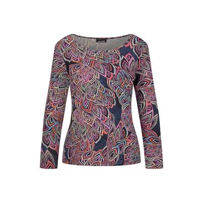 Print-Shirt GOLDNER "Langarm Printshirt, U-Boot-Ausschnitt", Damen, Gr. 42, schwarz (schwarz, bunt, gemustert), Obermaterial: 95% Viskose CV. 5% Elasthan EL., U-Boot-Ausschnitt, Shirts, U-Boot-Ausschnitt