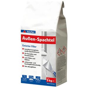 Baufan Spachtelmasse 101322, Außenspachtel, weiß, für Fassaden, Innen- & Außenbereich, 5kg