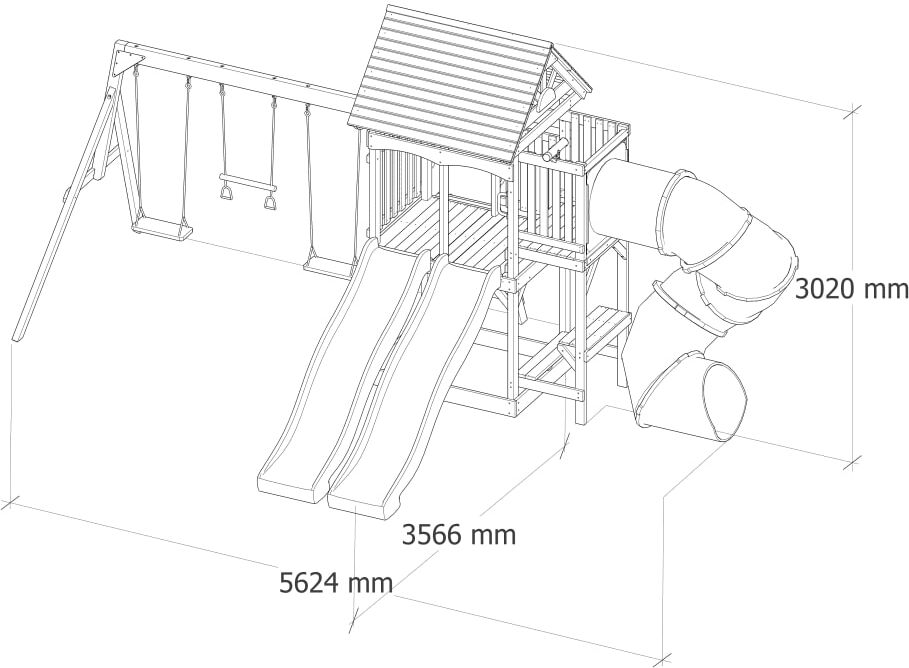 Axi Aire de jeux, 2 balançoires - toboggan vert, 2 tubulaires Vert 560x302x356cm