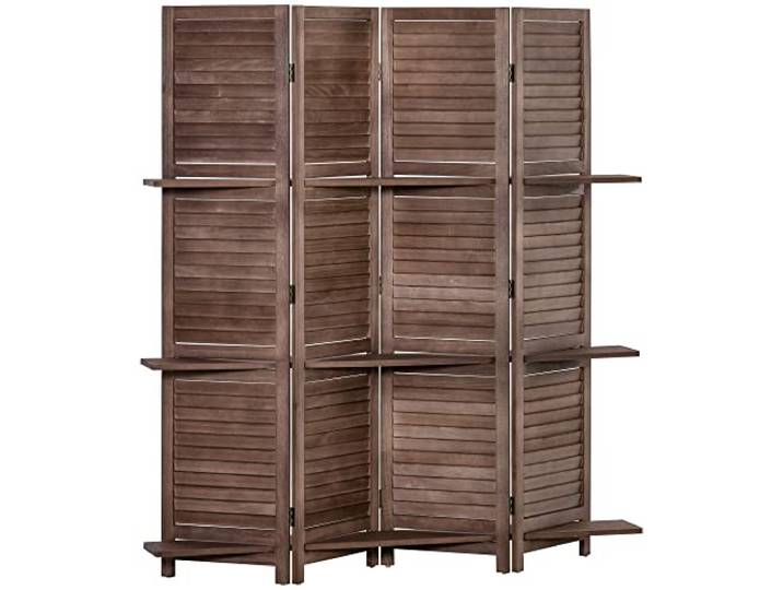 HOMCOM Faltbarer 4-Panel-Raumteiler mit 3 Regalen 162x170 cm Walnuss Holz-Raumteiler, Blind-Design, Dekoration für Schlafzimmer, Wohnzimmer, Walnuss