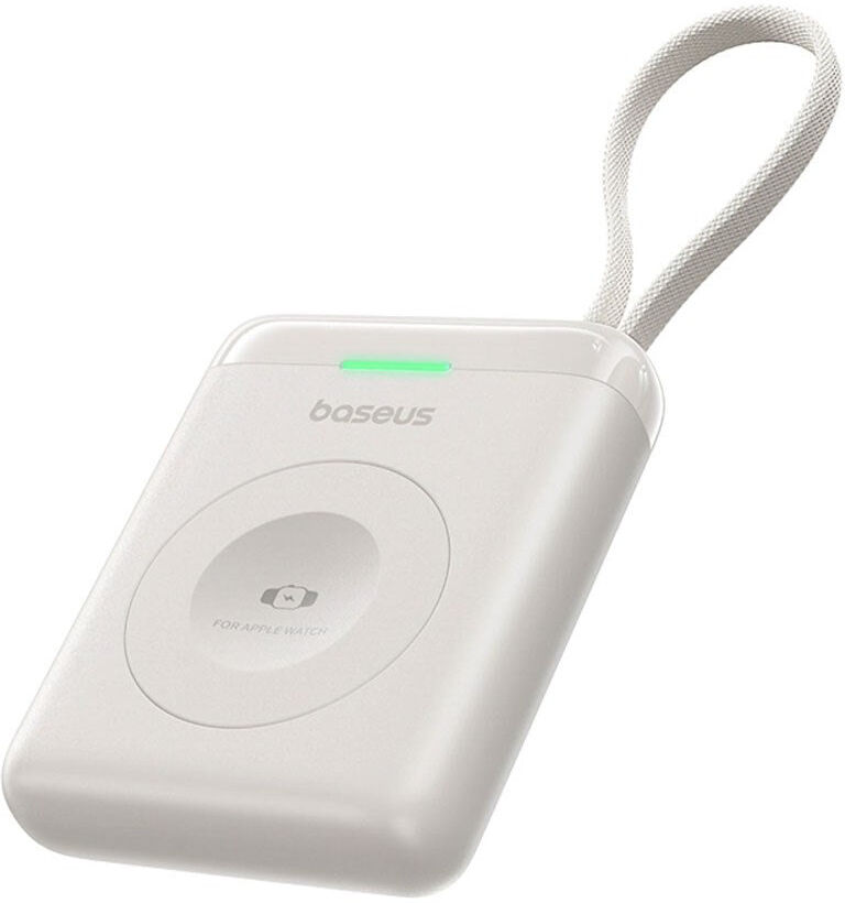 Baseus EnerFill Apple Watch Powerbank 5W - Trådløs Opladning - Indbygget USB-C Kabel - Hvid