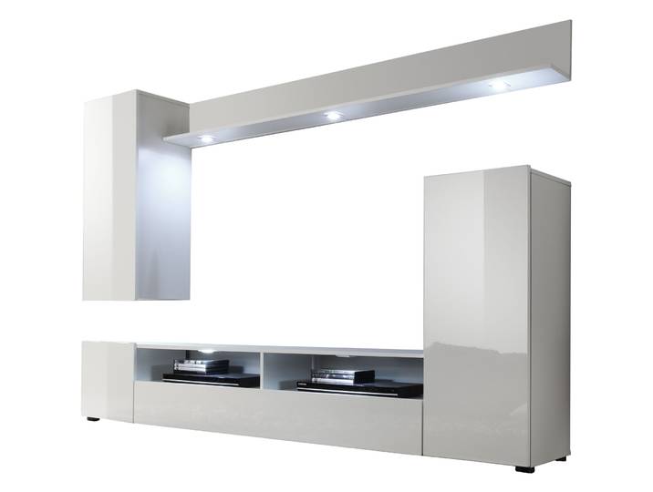 Wohnwand Dios weiss Holz B 208 cm - Material: Holzwerkstoff - Wohnwand