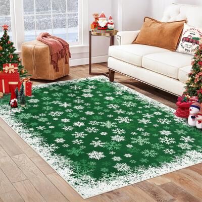 Garvee Romantic Snowflakes Indoor Washable Christmas Area Rug