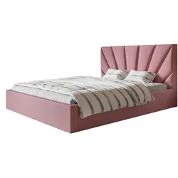 BETT 140x200 - Polsterbett mit Bettkasten und Metallrahmen - Modern Betten - Weicher Jasminstoff - Kollektion Denver, Rosa