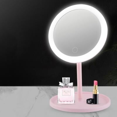 Fusion Finds Portable Lighted Makeup Mirror With Touch LED Lights & Storage Tray Travel Vanity Mirror pink