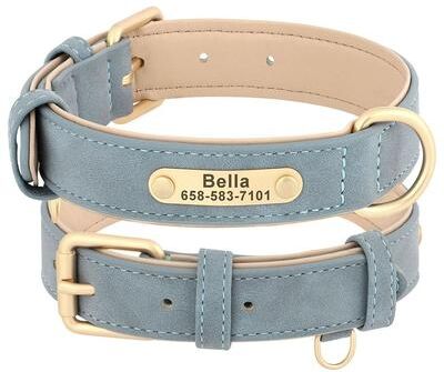 Uplift Essentials Personalized Custom Leather Dog Collar Handcrafted PU Leather With Free Engraved Nameplate blue s