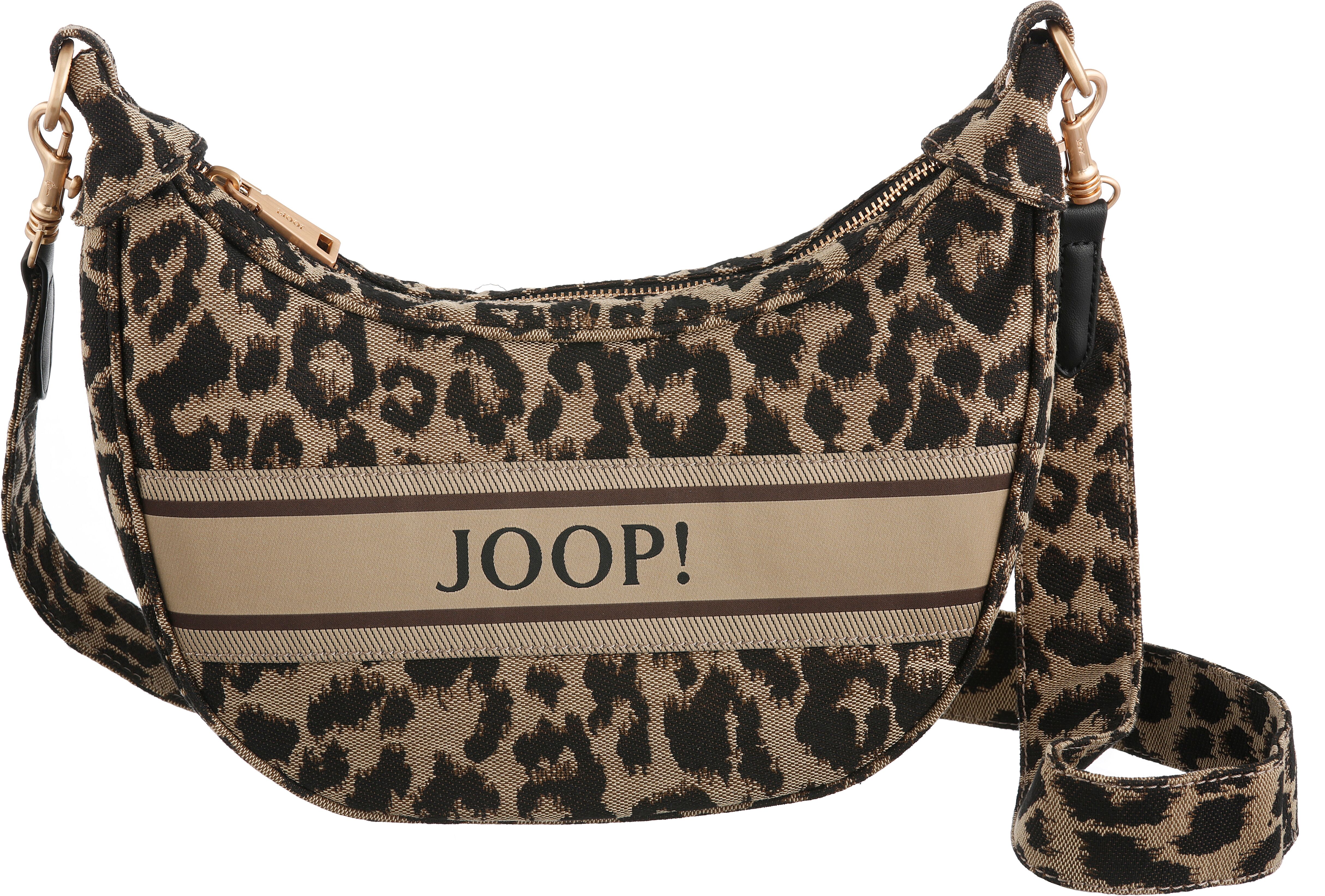Joop! Schultertasche JOOP "sicilia shoulderbag mvz", Damen, Gr. B/H/T: 16cm x 27cm x 9cm, braun (dunkelbraun), Textil, Taschen Schultertasche, Damen Handtasche, Hobo, Umhängetasche im modischen Animal-Print dunkelbraun B/H/T: 16cm x 27cm x 9cm